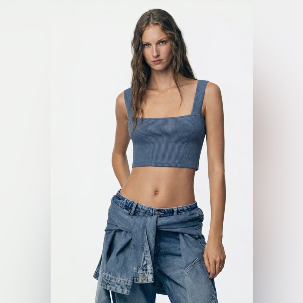 Slate Blue/Grey Ribbed Crop Top